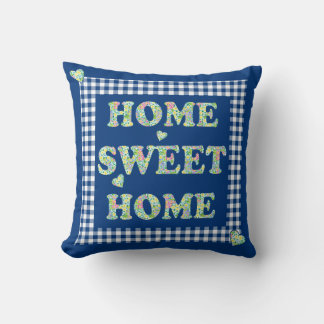 Home Sweet Home Pillow, Blue Mix'n'Match Patterns Cushion