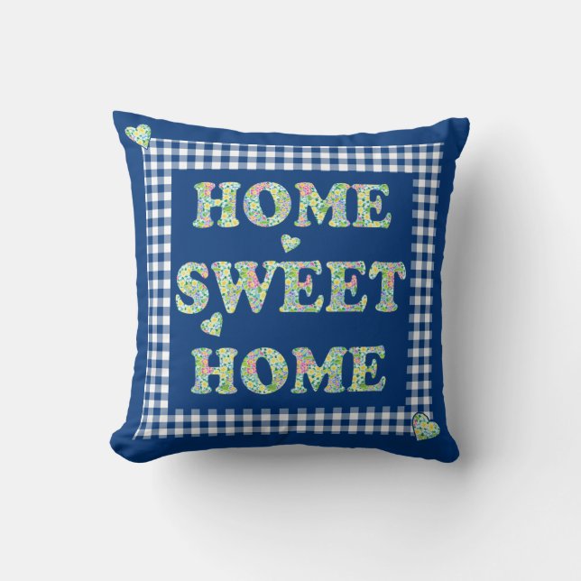 Home Sweet Home Pillow, Blue Mix'n'Match Patterns Cushion (Front)