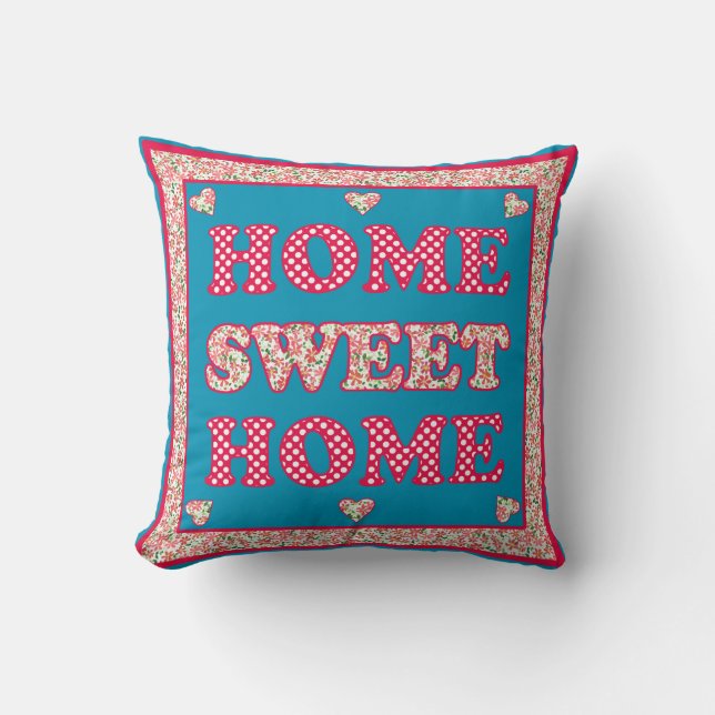 Home Sweet Home Pillow, Red and Blue Mix'n'Match Cushion (Front)