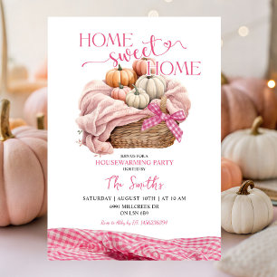 Home Sweet Home Pink Gingham Pumpkin Housewarming Invitation