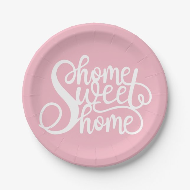 Home sweet home pink paper plate (Front)