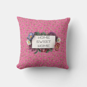 Home Sweet Home Pink Roses Reversible Throw Pillow