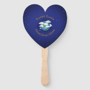 "Home Sweet Home Planet Earth" Heart Shaped Hand Fan