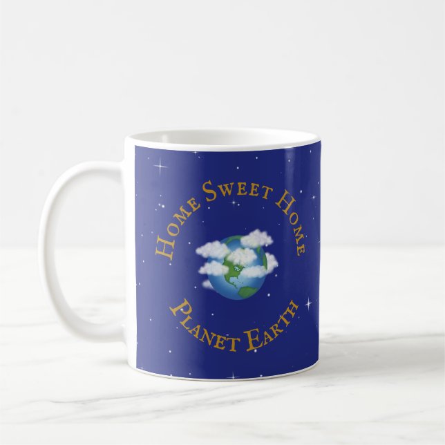 "Home Sweet Home Planet Earth" In Twinkling Stars Coffee Mug (Left)