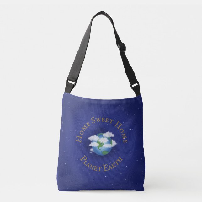 "Home Sweet Home Planet Earth" Whimsical Astronomy Crossbody Bag (Front)