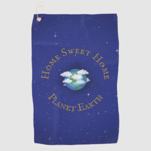 "Home Sweet Home Planet Earth" Whimsical Astronomy Golf Towel