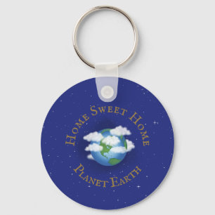 "Home Sweet Home Planet Earth" Whimsical Astronomy Key Ring