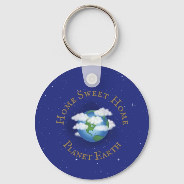 "Home Sweet Home Planet Earth" Whimsical Astronomy Key Ring (Front)