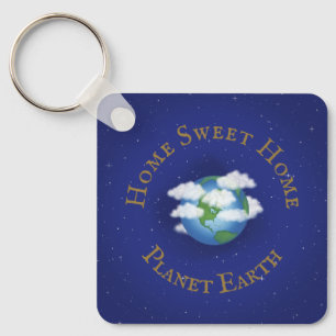 "Home Sweet Home Planet Earth" Whimsical Astronomy Key Ring