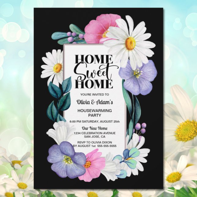 Home Sweet Home Purple Pink Floral Housewarming Invitation (Creator Uploaded)