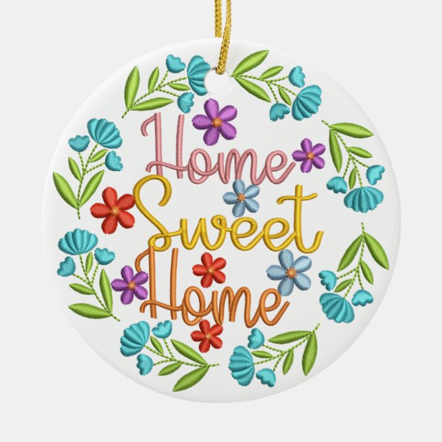 Home Sweet Home Quote Beautiful Colour Flowers Ceramic Tree Decoration (Front)