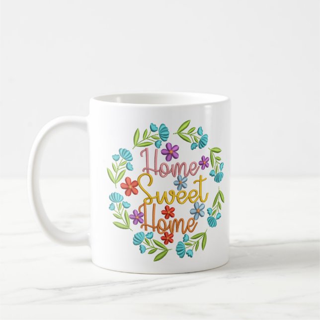 Home Sweet Home Quote Beautiful Colour Flowers Coffee Mug (Left)