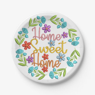 Home Sweet Home Quote Beautiful Colour Flowers Paper Plate