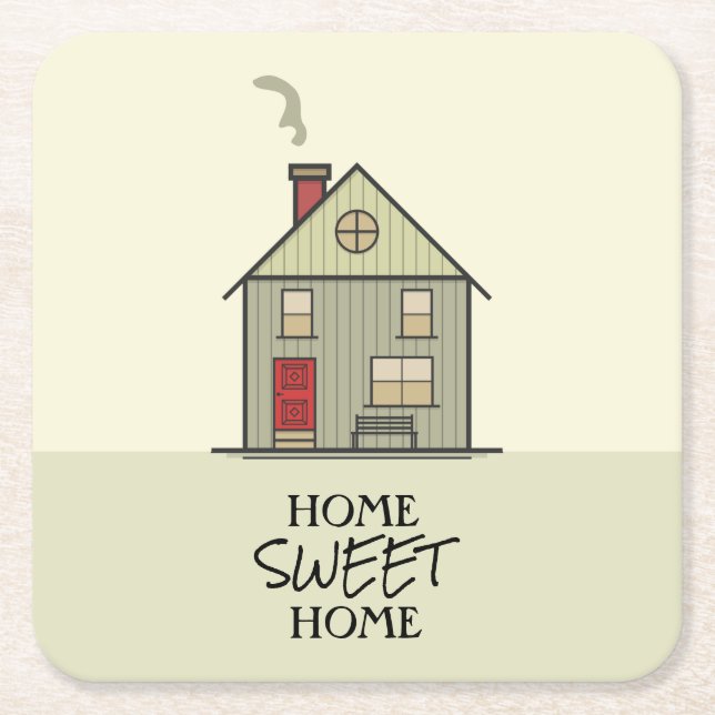 Home Sweet Home Quote Cute Housewarming House Square Paper Coaster (Front)
