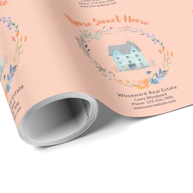 Home Sweet Home Real Estate Personalised Name Chic Wrapping Paper (Roll Corner)