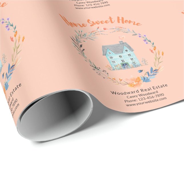 Home Sweet Home Real Estate Personalised Name Chic Wrapping Paper (Roll Corner)
