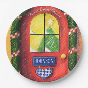 Home Sweet Home - Red Cosy Christmas Front Door Paper Plate