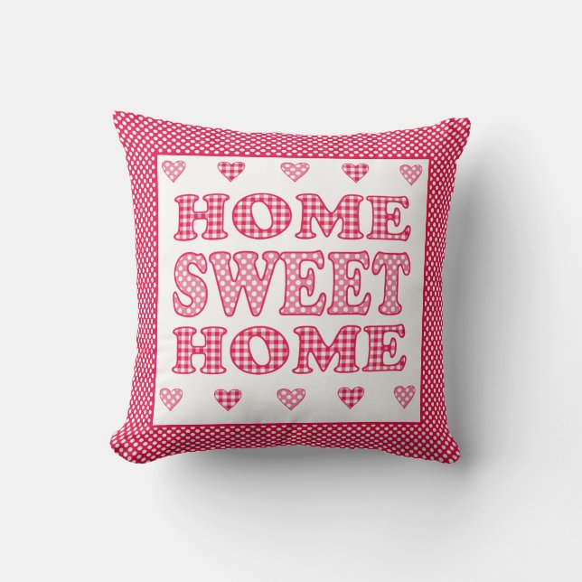 Home Sweet Home Red, White Polkas and Checks Cushion (Front)