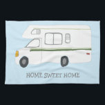 HOME SWEET HOME Retro Camper Motorhome RV BLUE Tea Towel<br><div class="desc">Decorate your kitchen with this cool towel. Makes a great housewarming or anniversary gift! 
You can customise it and add text too.
Check my shop for lots more colours and patterns plus matching kitchen stuff!</div>