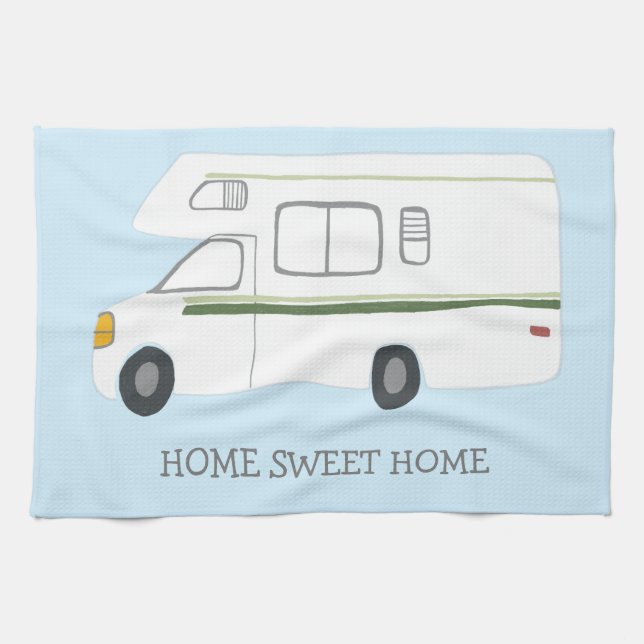 HOME SWEET HOME Retro Camper Motorhome RV BLUE Tea Towel (Horizontal)