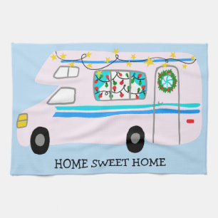 HOME SWEET HOME Retro Camper Motorhome RV Xmas Tea Towel