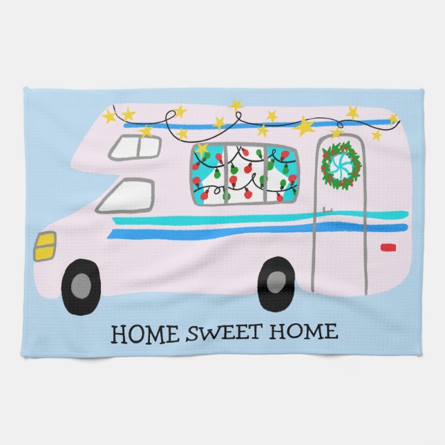 HOME SWEET HOME Retro Camper Motorhome RV Xmas Tea Towel (Horizontal)