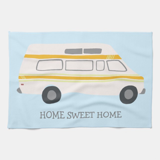 HOME SWEET HOME Retro Campervan Motorhome RV BLUE Tea Towel (Horizontal)
