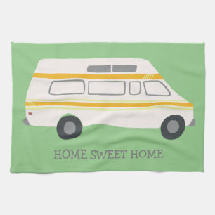 HOME SWEET HOME Retro Campervan Motorhome RV green Tea Towel