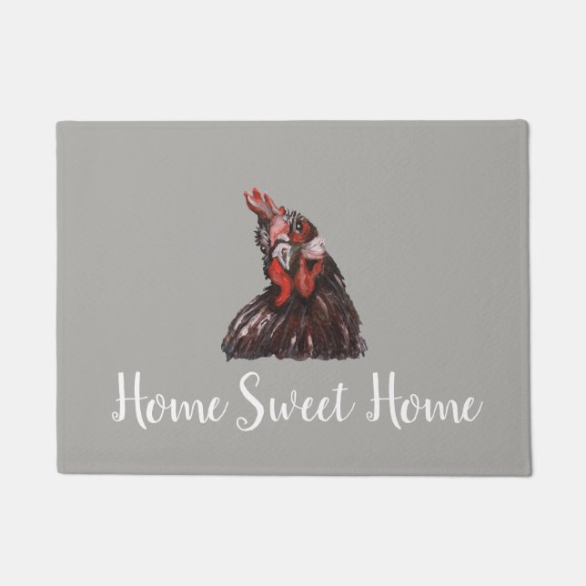 Home Sweet Home Rooster Grey Floor Mat (Front)