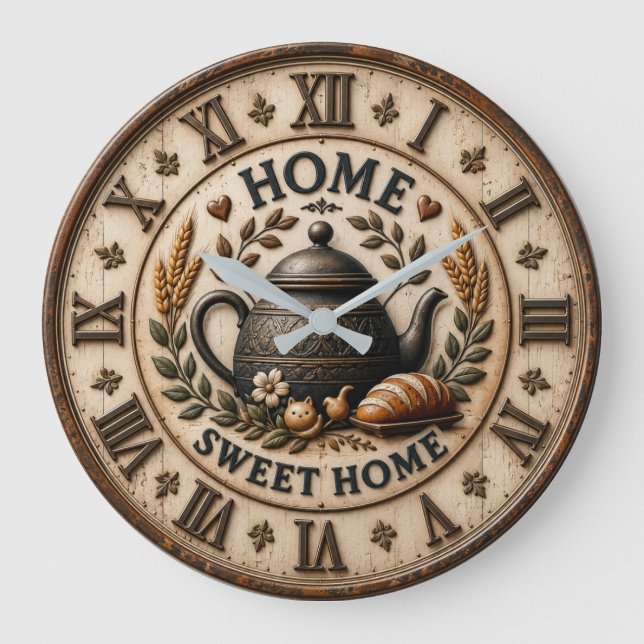 Home Sweet Home Rustic Farmhouse Large Clock (Front)