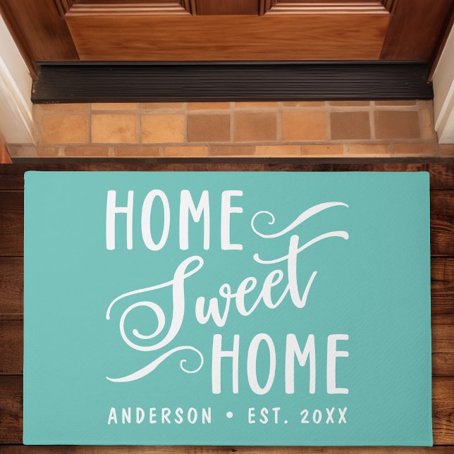 Home Sweet Home Rustic Modern Teal Family Doormat (Creator Uploaded)