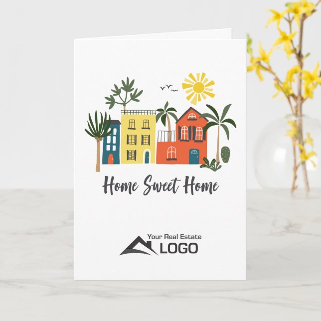 Home Sweet Home Scandinavian Custom Real Estate Card (Yellow Flower)