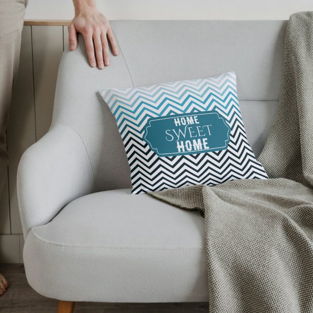 Home Sweet Home Sea Green and Black Chevron Pillow (Great For Sofas)