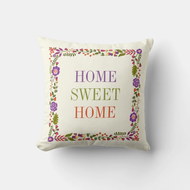 "HOME SWEET HOME" spring floral purple, orange Cushion (Front)