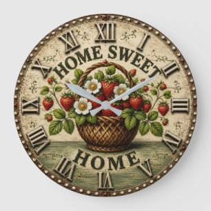 Home Sweet Home Strawberry Basket Farmhouse Large Clock
