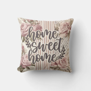 Home Sweet Home Striped Rose Real Estate Gift Cushion