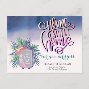 Home Sweet Home,Suitcase Palm Leaf New Address Announcement Postcard