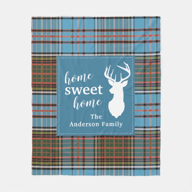Home Sweet Home Tartan Anderson Plaid Personalised Fleece Blanket (Front)