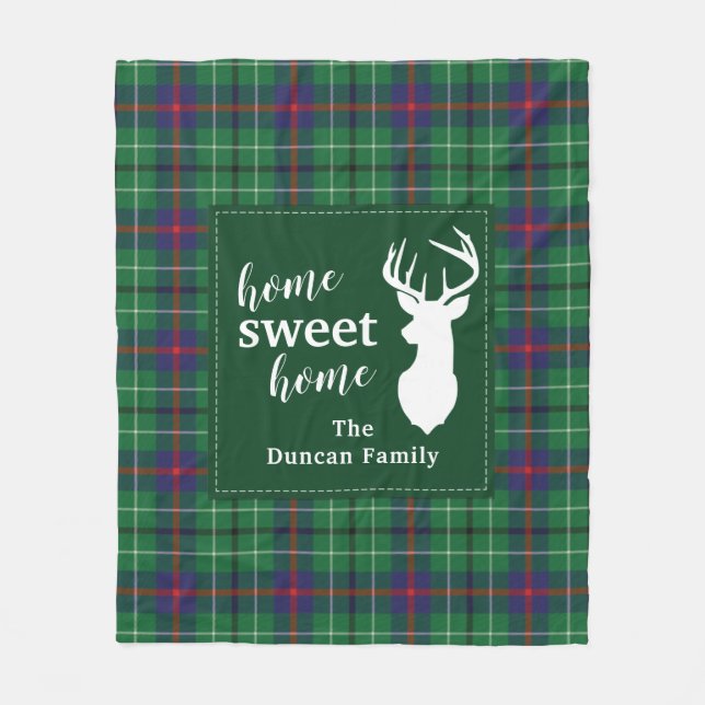 Home Sweet Home Tartan Duncan Plaid Personalised Fleece Blanket (Front)