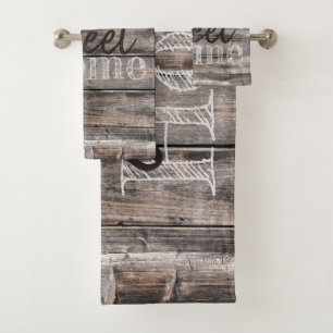 HOME SWEET HOME typography on rustic wood   Bath Towel Set