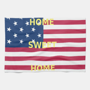 Home Sweet Home USA national Flag Colours Text Art Tea Towel