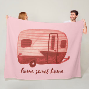 HOME SWEET HOME Vintage Retro Camper Trailer Fleece Blanket