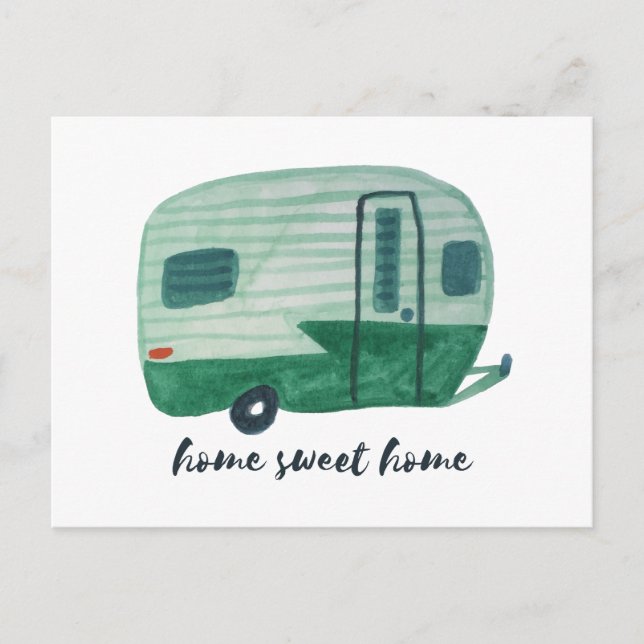 HOME SWEET HOME Watercolor Camper Trailer Postcard (Front)