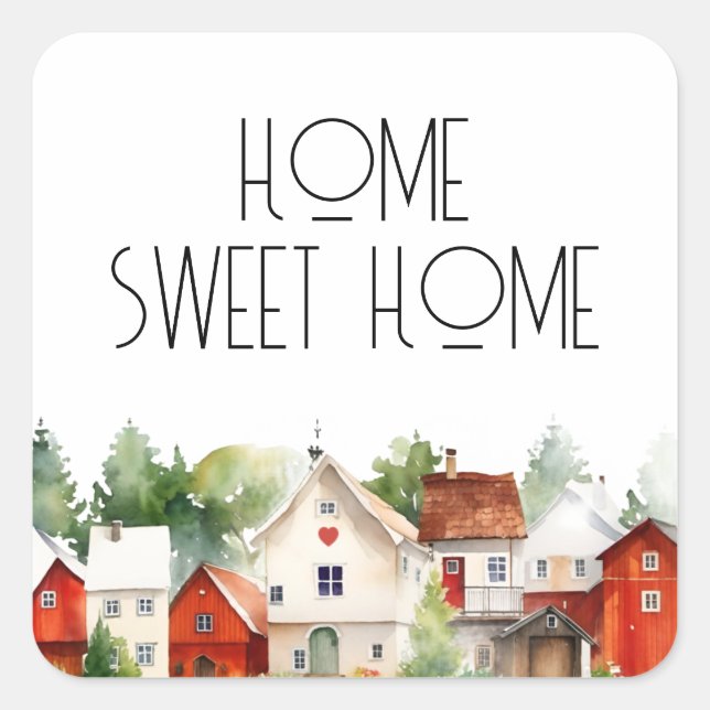 Home Sweet Home Watercolor House Square Sticker (Front)