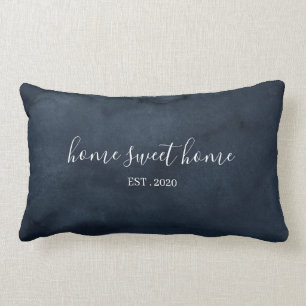 Home Sweet Home Watercolor Navy Throw Pillow