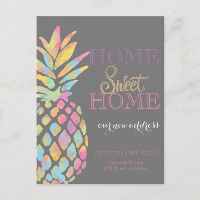 Home Sweet Home,Watercolor Pineapple  New Address Announcement Postcard (Front)