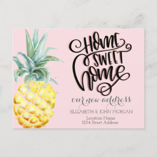 Home Sweet Home,Watercolor Pineapple Pink Announcement Postcard