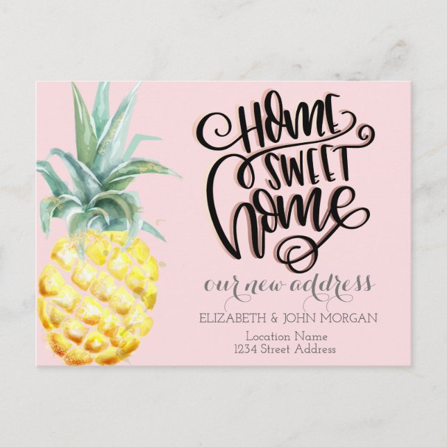 Home Sweet Home,Watercolor Pineapple Pink Announcement Postcard (Front)