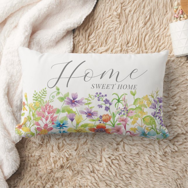 Home Sweet Home Watercolor Wildflowers Cute Lumbar Cushion (Blanket)