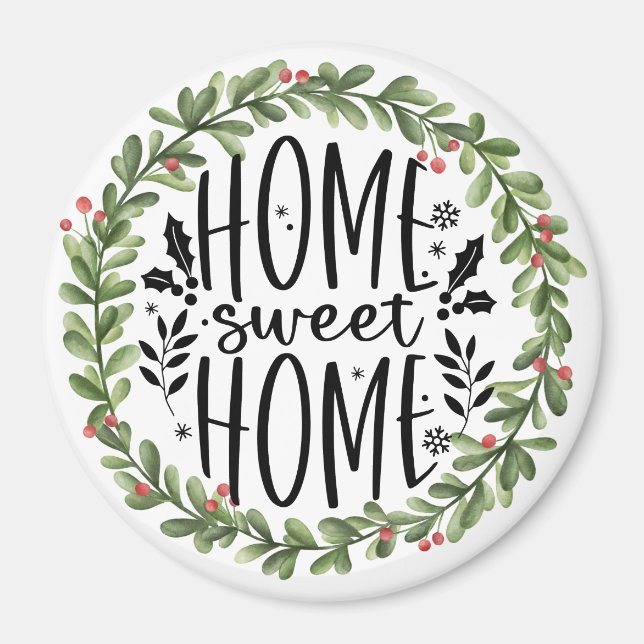 Home Sweet Home Watercolor Wreath Magnet (Front)